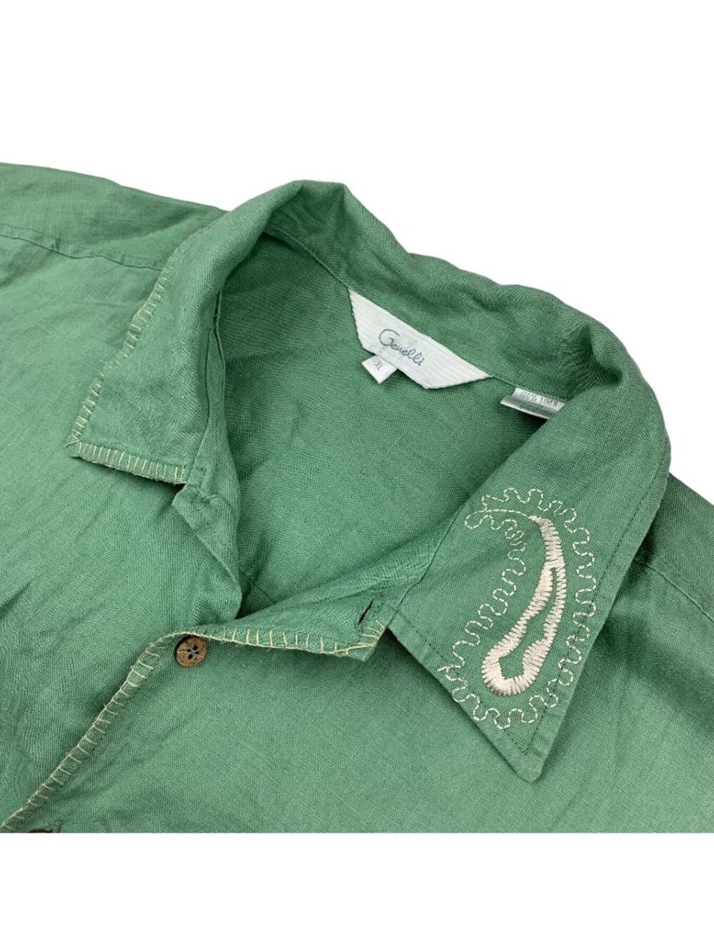 Genelli Men's 100% Linen S/S Button Camp Shirt Green/White/Beige Paisley • XL